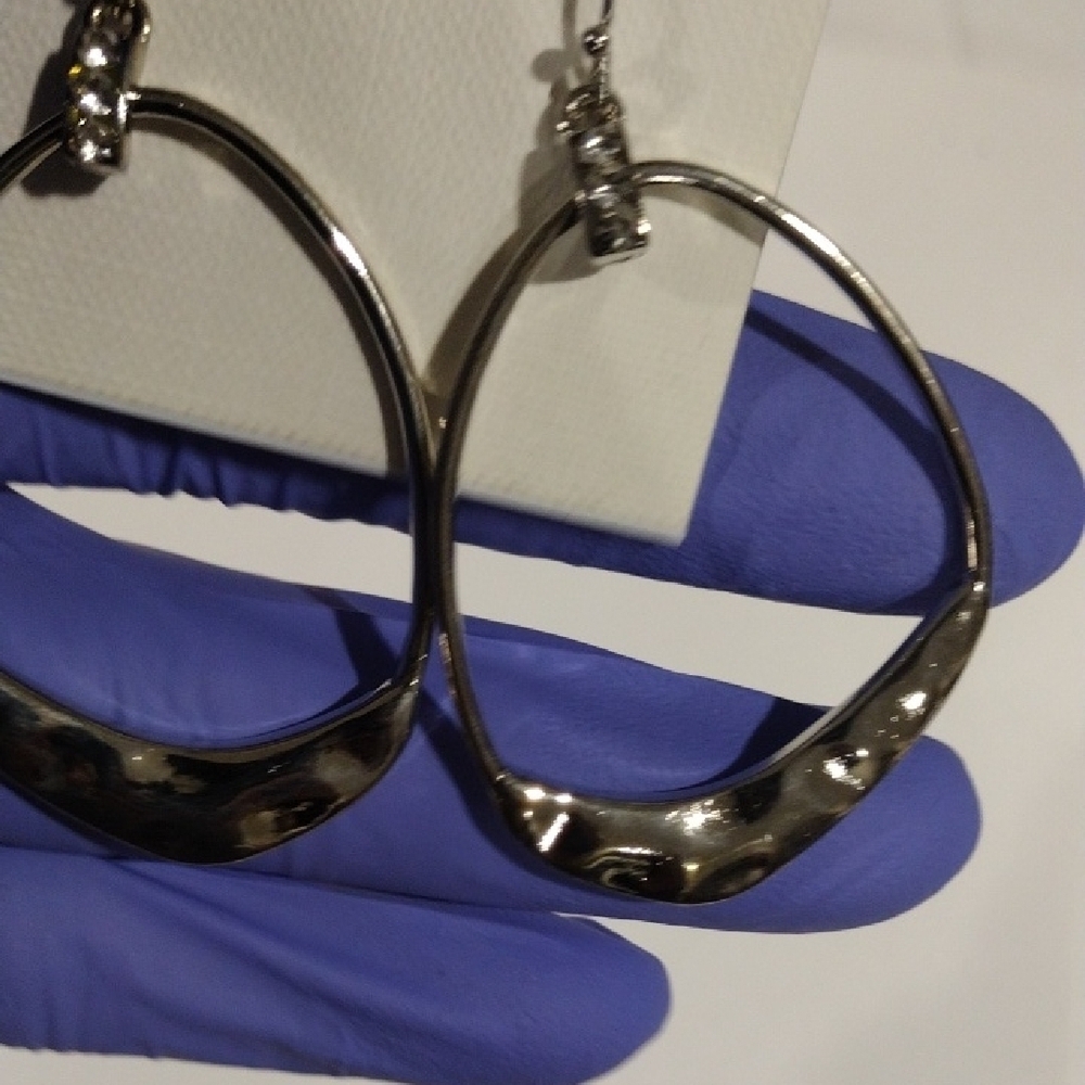 Robert Rose Silver tone Hoop Crystal Drop Earrings - Women's Fashion Jewelry - Picture 7 of 10